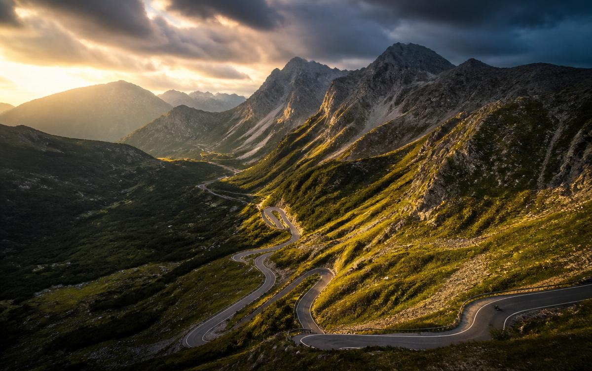 Winding mountain trail through the Tatra Mountains at golden hour